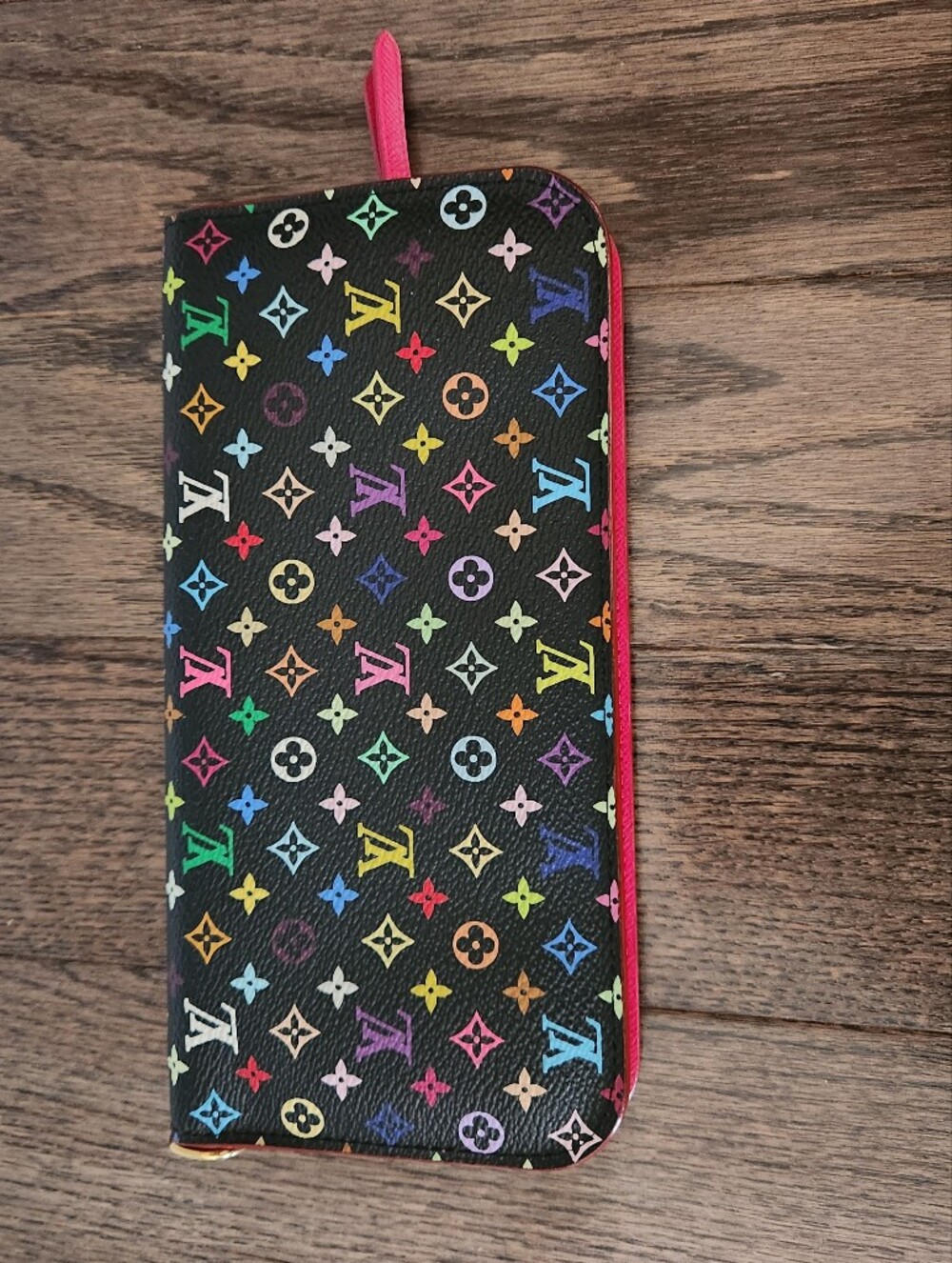 Louis Vuitton Black Multicolor Monogram Zip Phone Case with Pink Trim